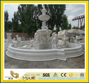 White Marble Stone Garden Water Fountain with Ladies and Lions-Yya