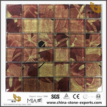 Color Maple Leaf Laminated Glass Mosaic Tile Hot Sale Natural