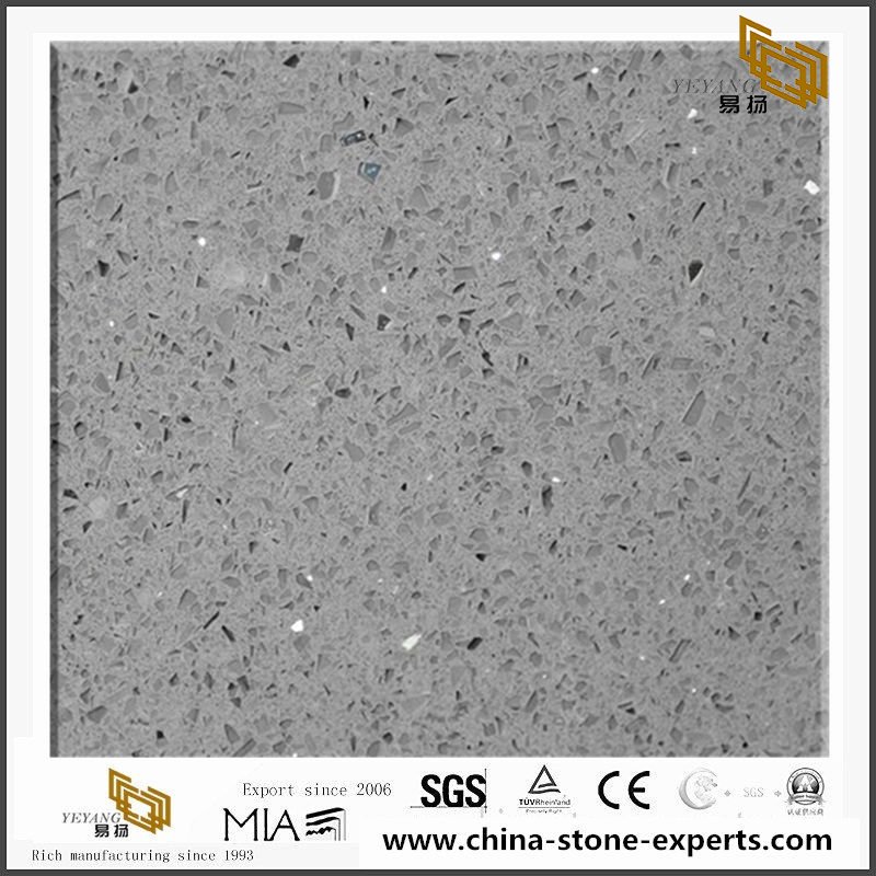 Sparkle Gray Quartz slabs Used for Floorings/Countertops in Hotels