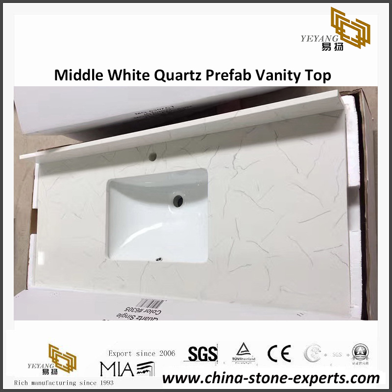 Middle White Quartz Bathroom Vanity Top for hotel project