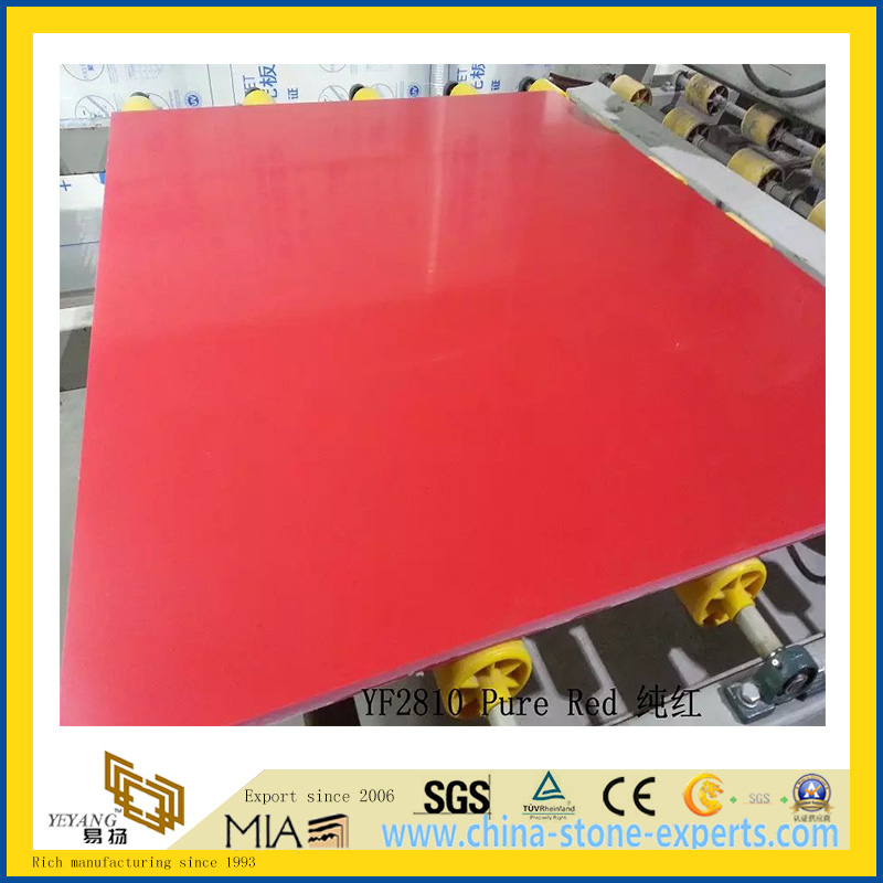 Polished Pure Red Artificial Quartz Slabs for Kitchen Countertops (YQC)
