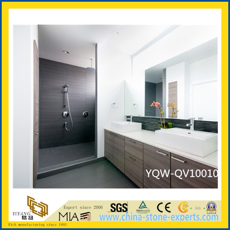 White Artificial Stone Quartz Vanity Top for Home &amp; Hotel Bathroom