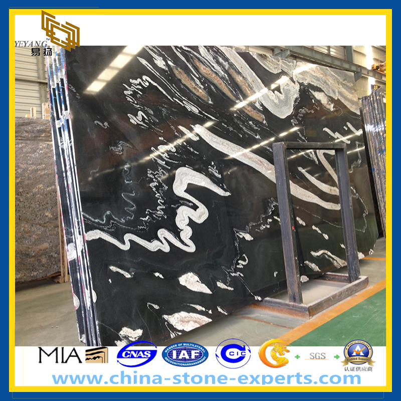 New Chinese Style Black and White Flow Line Marble Slab (YQZ-MS)