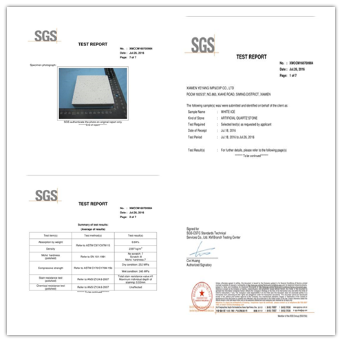 New Finished SGS Test Report of YEYANG White Ice Quartz Stone