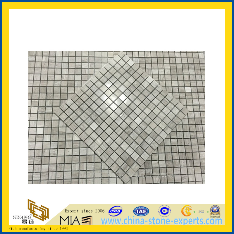 Light Grey Wood Marble Stone Mosaic for Bathroom (YQZ-M)