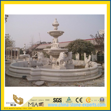 White Marble Stone Garden Water Fountain with Ladies and Lions