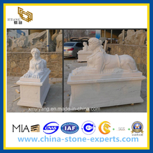 White Polished Marble Stone Lion Sculpture for Garden Decoration