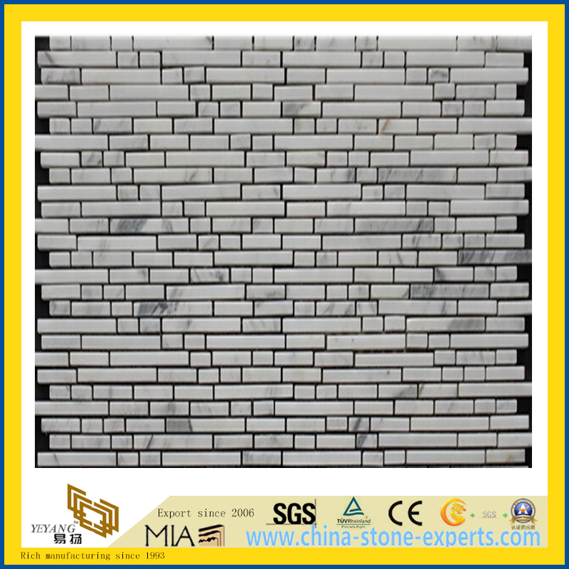 Volakas Marble Mosaic,White Marble Mosaic China Manufacture Stone Material Linear White Black (YQA-MM1010) 
