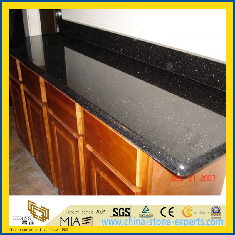 Natural Black Galaxy Granite Kitchen Countertop (YQW-GC052401)