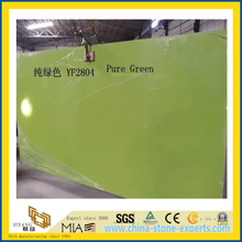 Polished Pure Green Artificial Quartz Slabs for Kitchen Countertops (YQC)