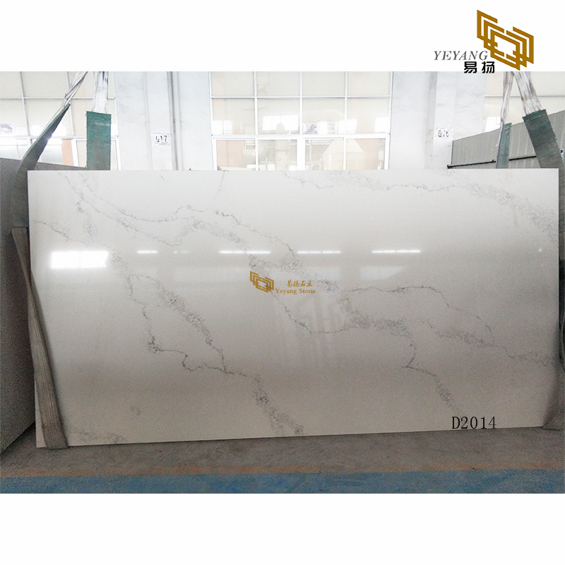 Polished white calacatta quartz slab artificials stone tiles factory manufacture