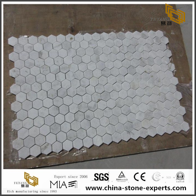 China Carrara White Marble Hexagon Mosaic Tile
