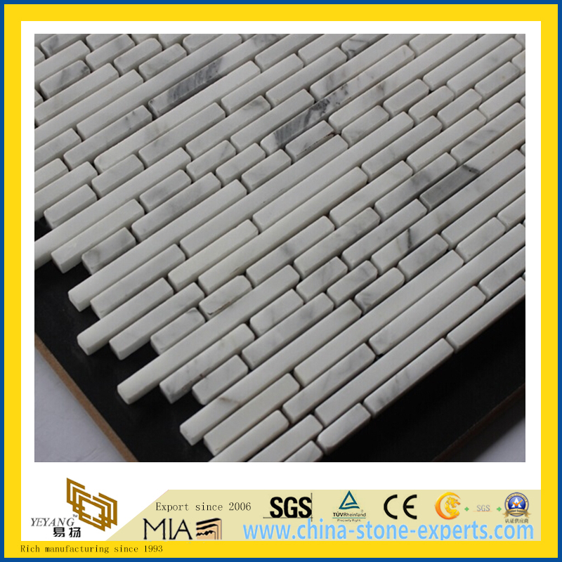 Volakas Marble Mosaic,White Marble Mosaic China Manufacture Stone Material Linear White Black (YQA-MM1010) 
