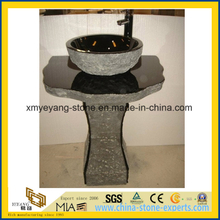 All Polished Shanxi Black Granite Pedestal Basin for Bathroom