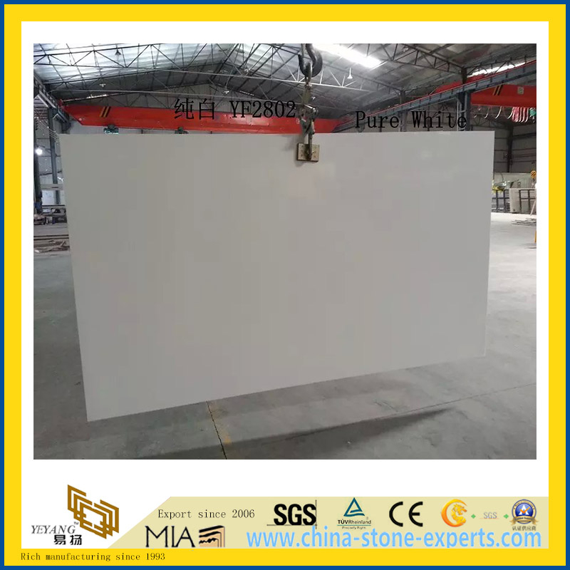 Polished Pure White Artificial Quartz Slabs for Kitchen Countertops (YQC)
