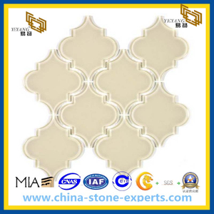 Cream Glass Mosaic Colorless Lantern Shaped Tiles For Wall