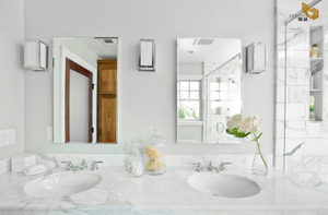  White Carrara Marble Bathroom Vanity tops with faucet and ceramic sinks(YQW-110029C)