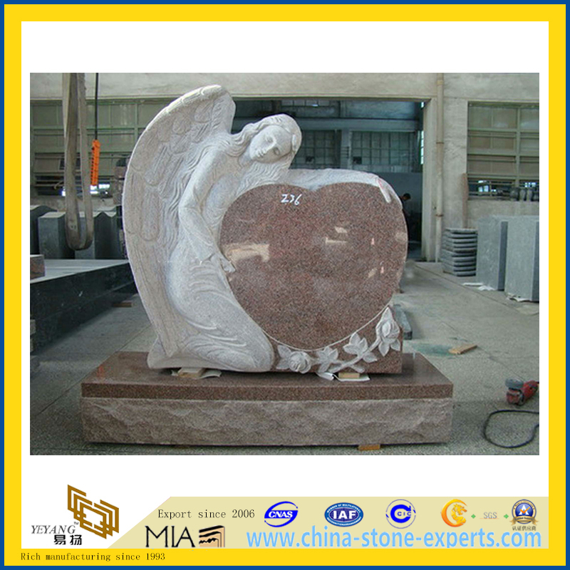 G664 Red Granite Heart with Angle Monument&Tombstone (YQA-T1006)