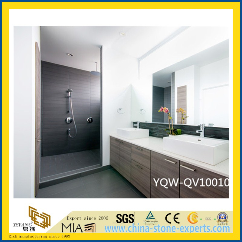 White Artifical Stone Quartz Vanity Tops for Bathrooms, Hotel