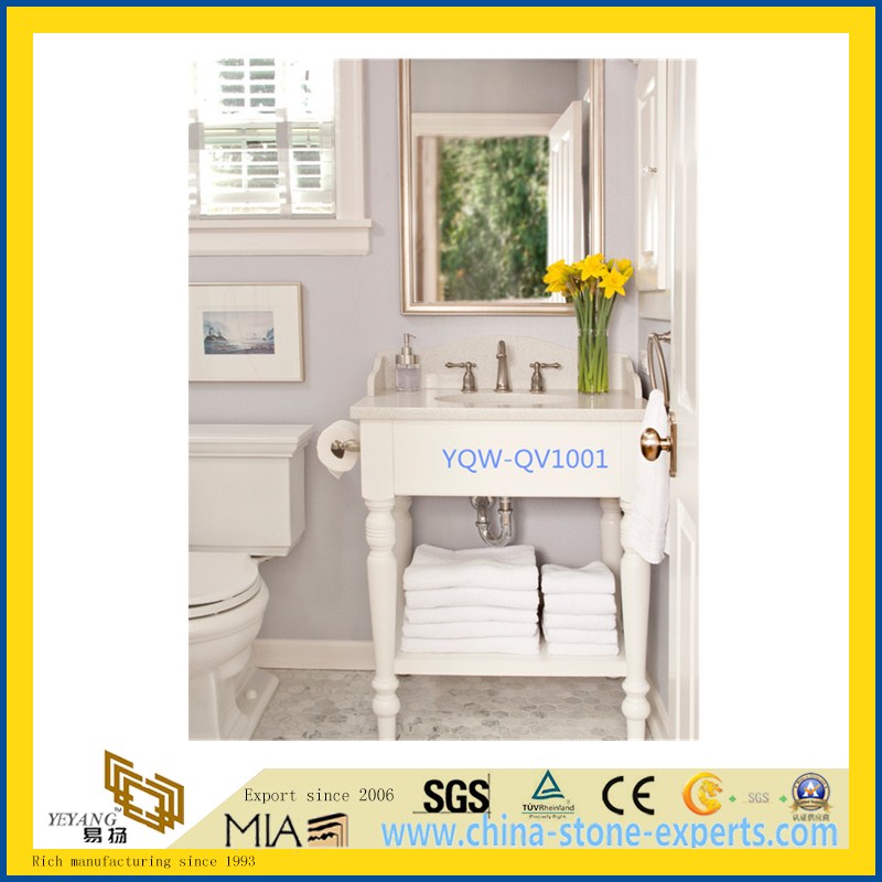White Artifical Stone Quartz Vanity Tops for Bathrooms, Hotel