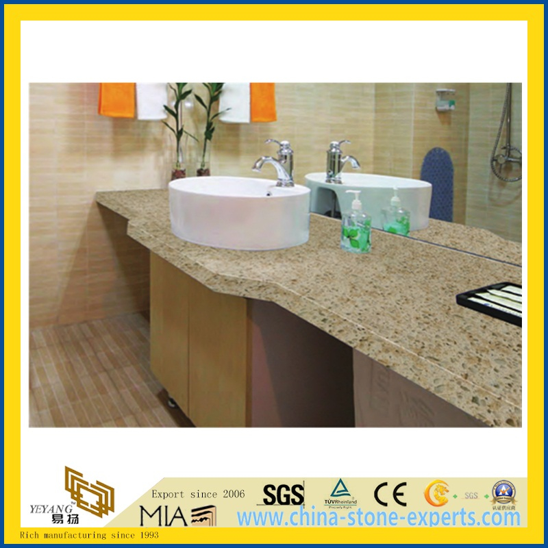 Cheap Custom Pine Nut Yellow Quartz Stone Bathroom Vanity Top