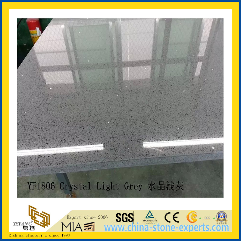 Polished Crstal Light Grey Artificial Quartz Slabs for Countertops (YQC)