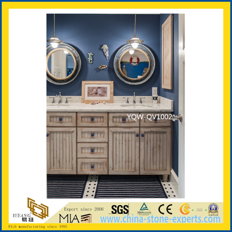 White Artifical Stone Quartz Vanity Tops for Bathrooms, Hotel