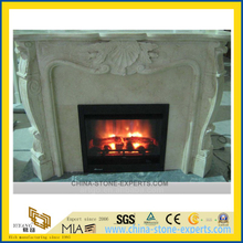 Hand Carved Natural Antique Blue Stone Limestone Fireplace