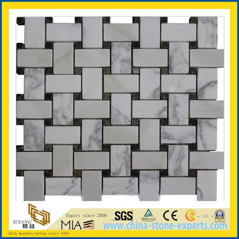 Calacatta Gold Marble Mosaic Tiles, Italy White Marble Mosaic, Calacatta White Mosaic Tiles,Basketweave Mosaics,Stips Mosaics, Herringbone Mosaics, Octagon Mosaics (YQA-MM1007)