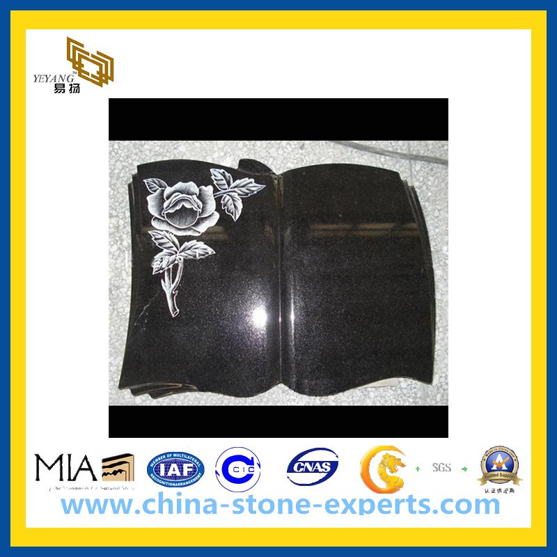 Black Book Shape Granite Grave Stone Memorial Headstone with Flower (YQZ-MN)