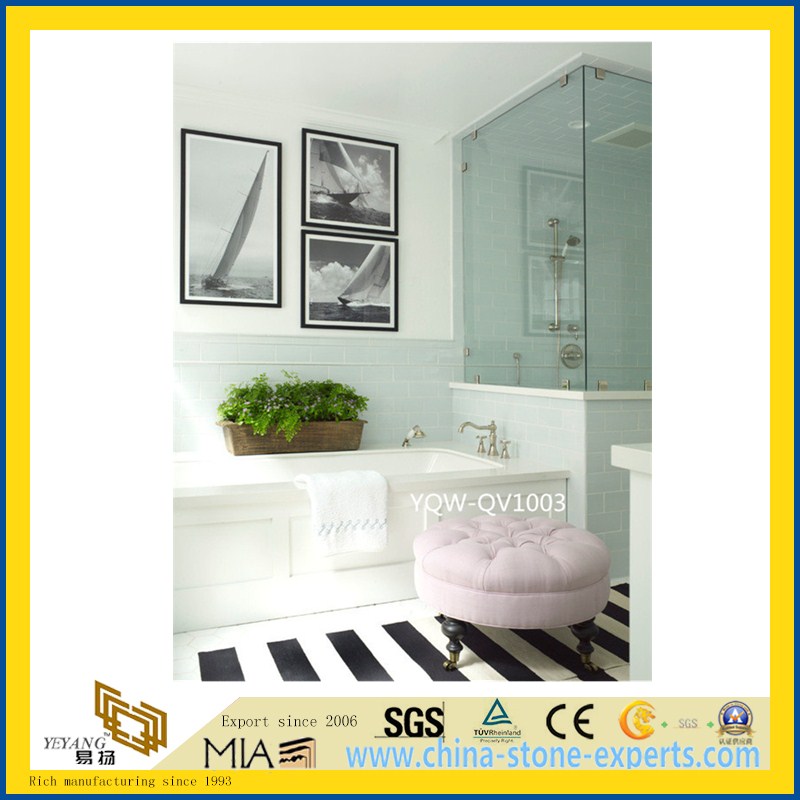 White Artifical Stone Quartz Vanity Tops for Bathrooms, Hotel
