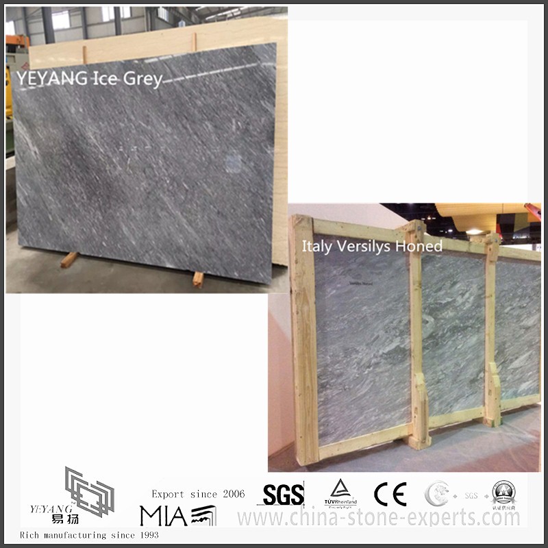 Background is installed with Roman Ice Grey marble（YQN-091204）