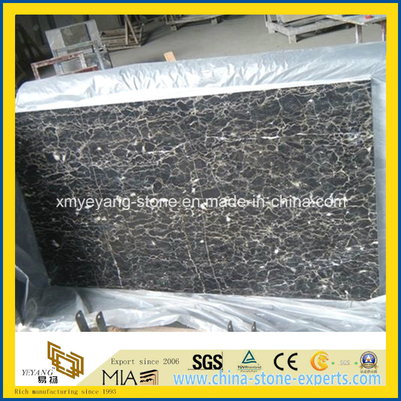 China Black Gold Flower Marble Floor Tile for Bathroom Decoration