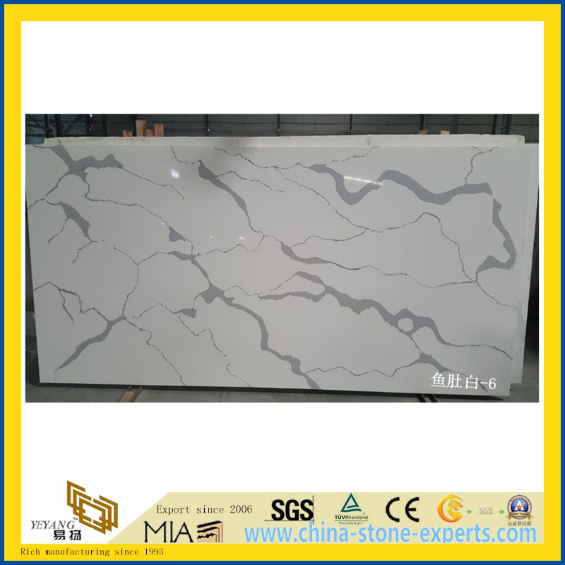 SGS Custom White Calacatta Artifical Quartz Stone Countertop for Kitchen, Island(YQW-QC8023)