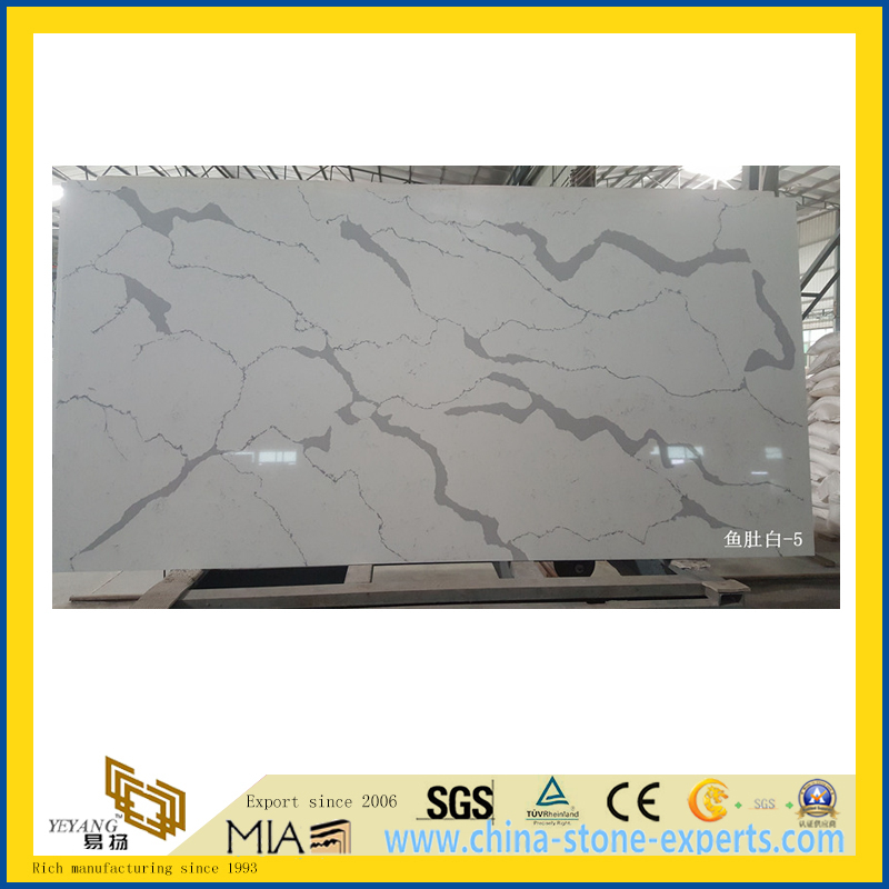 Calacatta White Quartz Slabs for Kitchen Tops, Vanity Tops