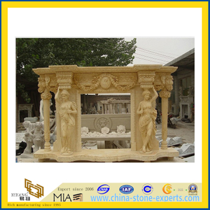 Decorative Hunan Beige Marble Fireplace Mantel(YQC)