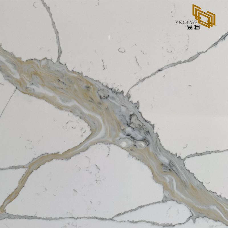Faux Carrara Gold Marble Look Calacatta Quartz for Countertops B4046