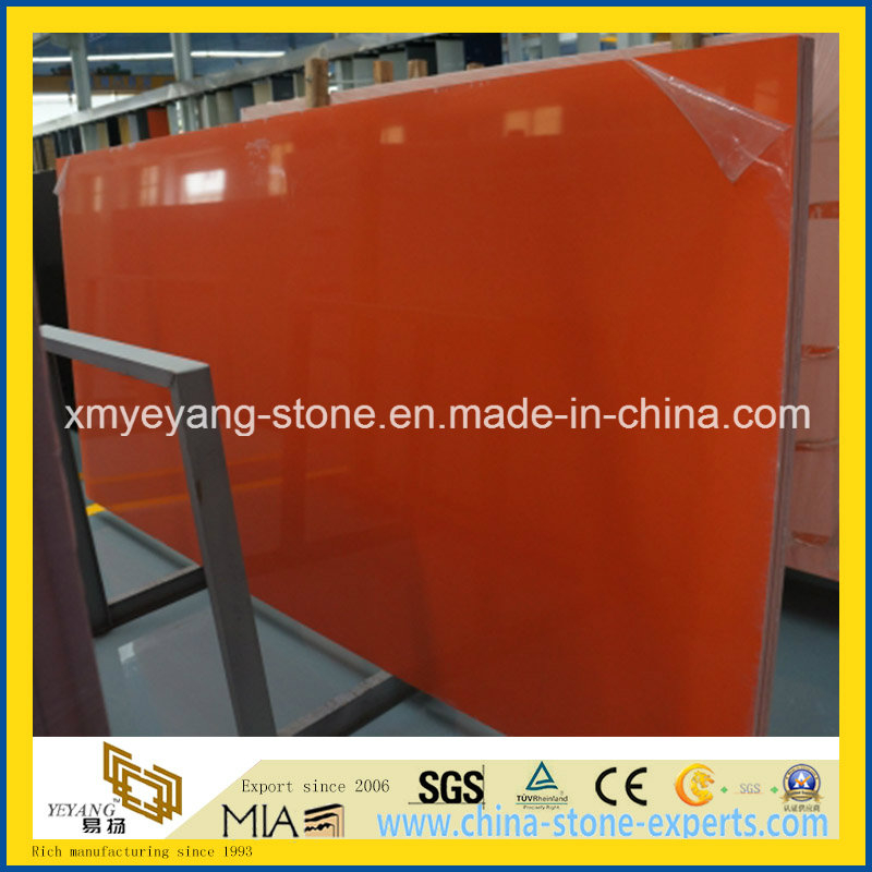 Dark Orange Artificial Quartz Stone Slab for Benchtop or Kitchentop