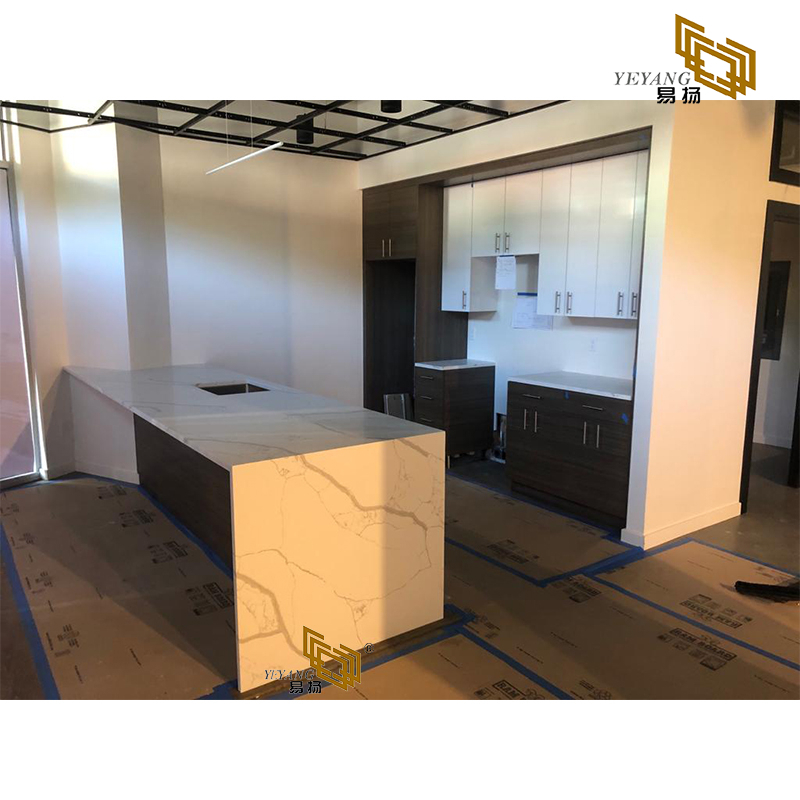 Calacatta white quartz kitchen countertops project manufacture YQ-NT309