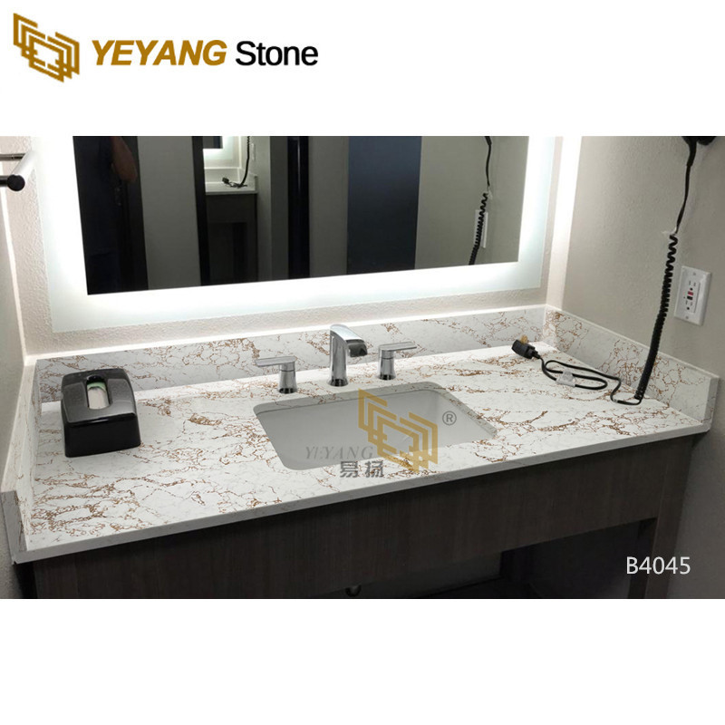 White quartz gold veins slab B4045 for bathroom vanity top