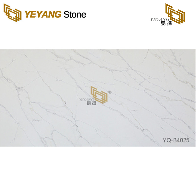 Pure White Bottom Light Gray Veins Calacatta Quartz Countertops B4025