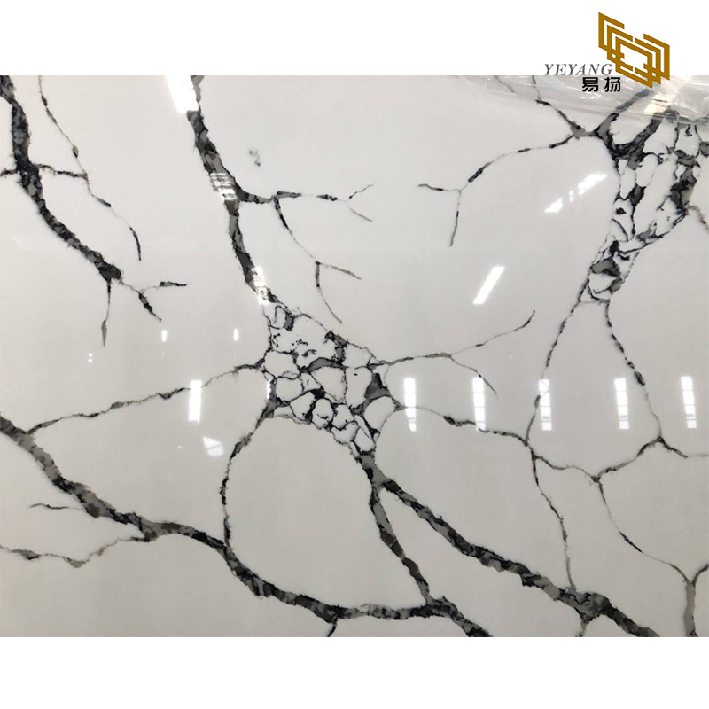 High polished grey vein white calacatta quartz big tiles slabs kitchen countertops