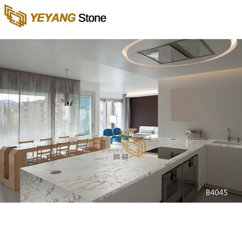 White quartz golden veins for kitchen countertop