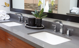 Grey Double Sink Quartz Vanity Top