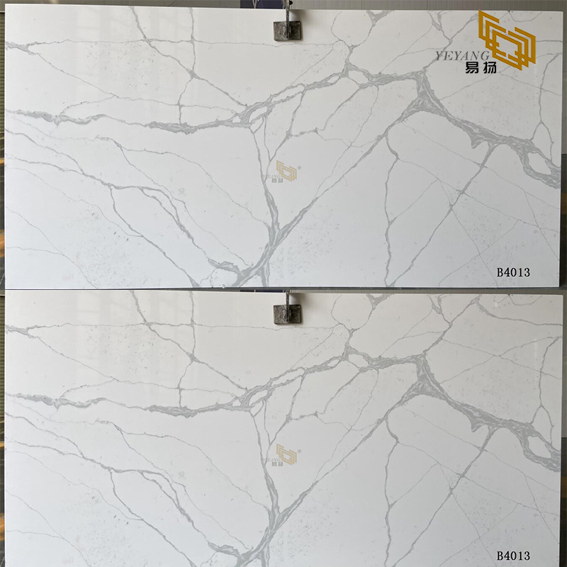 Polished Calacatta Quartz Design Kitchen Countertop Bathroom Vanity Tiles B4013