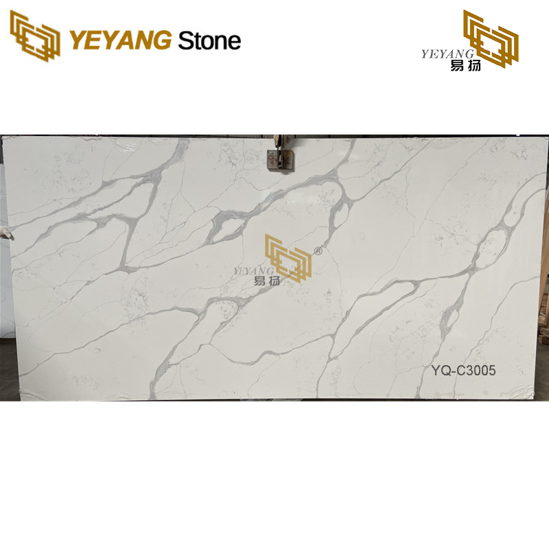 Hot Selling Calacatta White Quartz Slab Grey Veins For Bathroom Vanity C3005