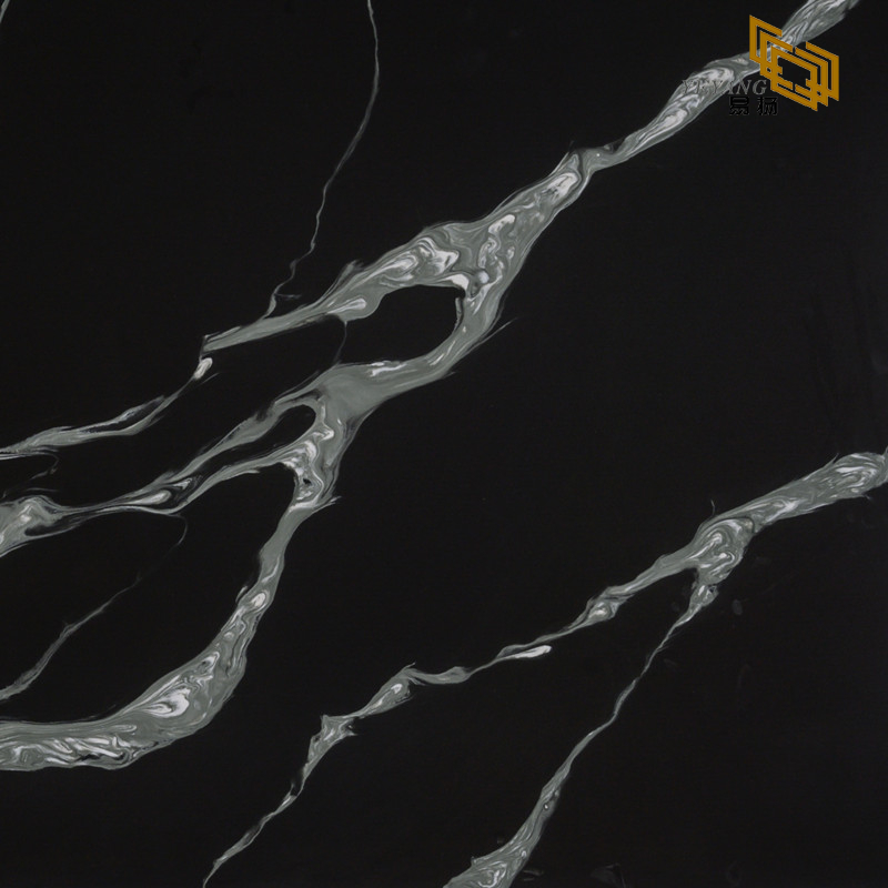 Calacatta Black Marble Look Quartz Slab With White Veins For Countertop NT415