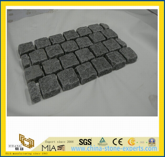 G654 Dark Grey Granite Garden Paving Stone /Cobblestone on Mesh-Yya