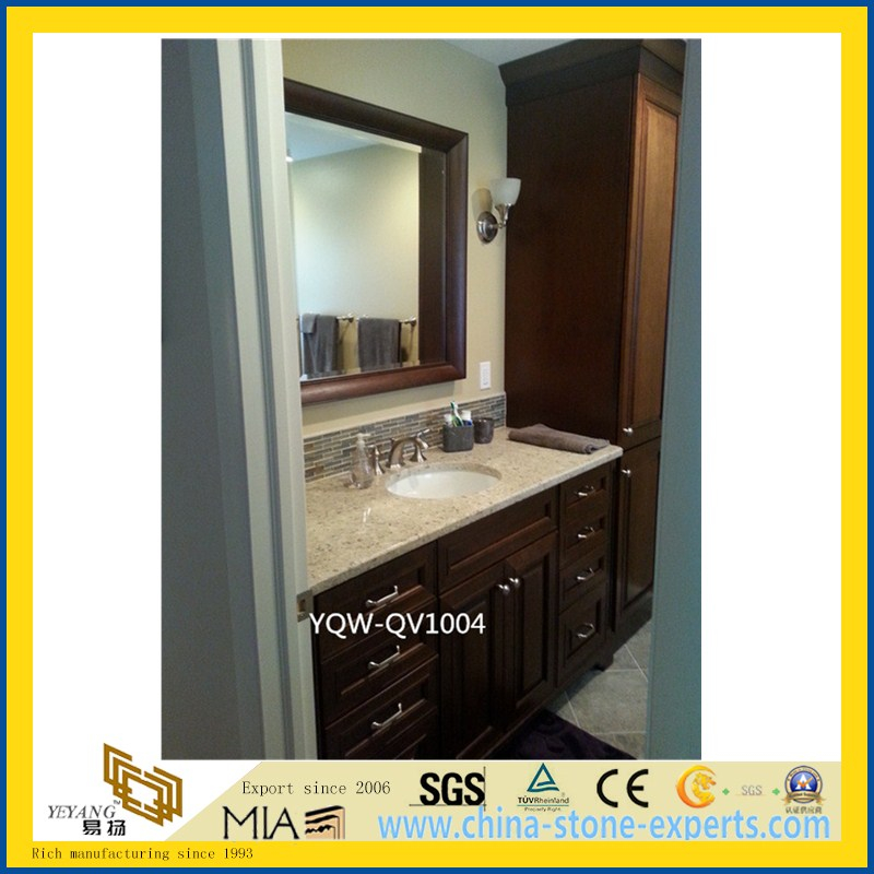 Grey Artificial Quartz Bathroom Vanity Tops for Home, Hotel