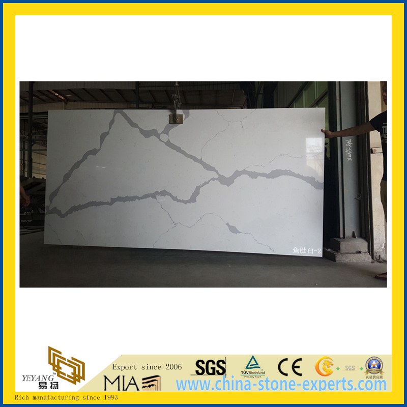 SGS Custom White Calacatta Artifical Quartz Stone Countertop for Kitchen, Island(YQW-QC8023)